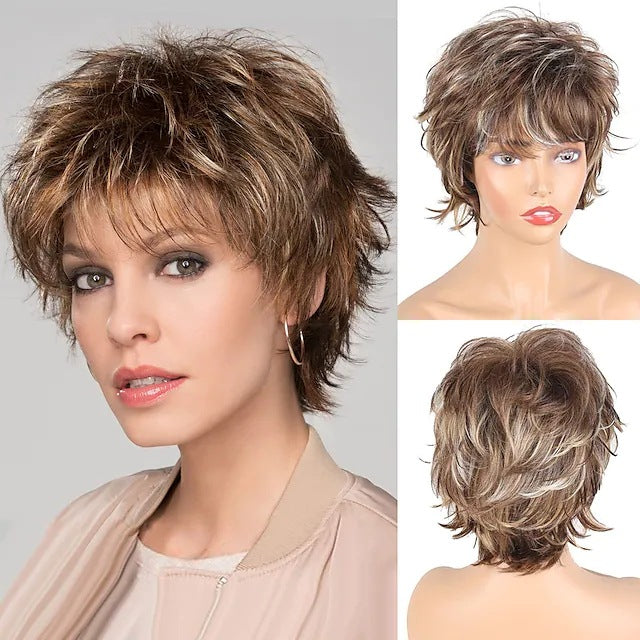 Wholesale Old man's hair wig gradient gray white white wig headpiece ladies short curly synthetic fiber headpiece